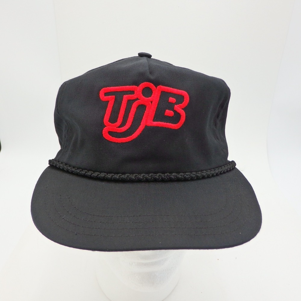 TJB Cap Baseball Strapback Hat Patch Black Logo Rope Vintage VTG USA